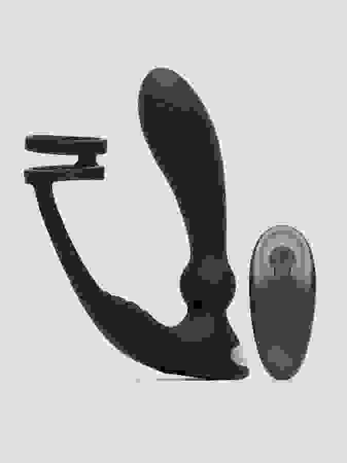 Lovehoney Remote-Control Pleasure Pulsing Prostate Massager with Double Cock Ring, Black, hi-res